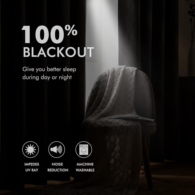 MIULEE 100% Blackout Linen Textured Curtains for Bedroom Solid Thermal Insulated Cream Grommet Room Darkening Curtains & Drapes Luxury Decor for Living Room Nursery 52 x 84 Inch (2 Panels)
