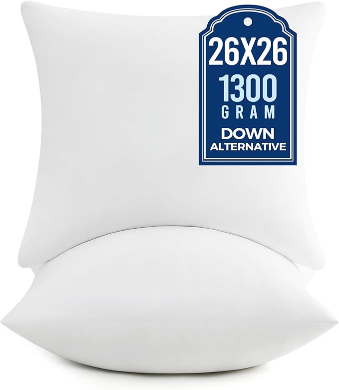 puredown® Euro Pillow Inserts, 26 x 26 Inch Fluffy Throw Pillow Inserts Filled with Plump Stuffer, Square Decorative Pillows for Couch, Sofa, Bed and Home Decor