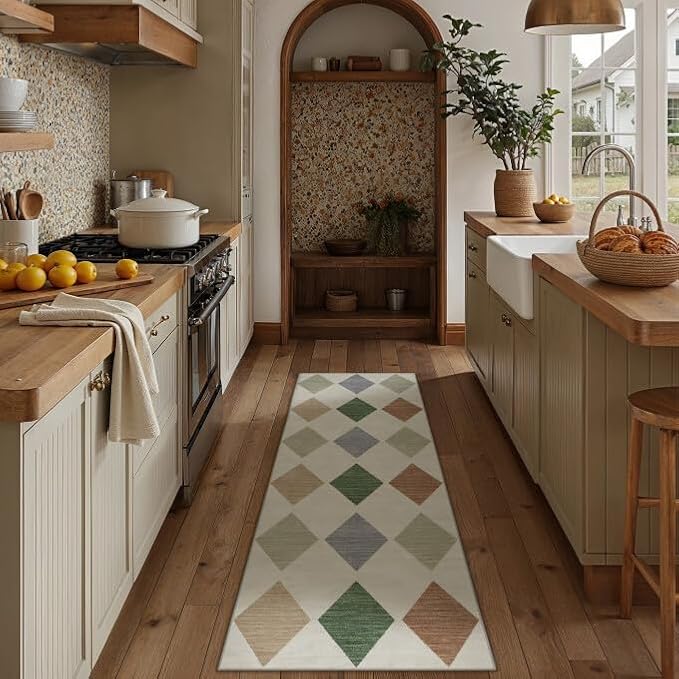 PureCozy Checkered 2x6 Runner Rug for Hallways Machine Washable Long Carpet Non-Slip Low Pile Modern Soft Indoor Accent Throw Rugs for Entrance Kitchen Bedroom Dining Laundry