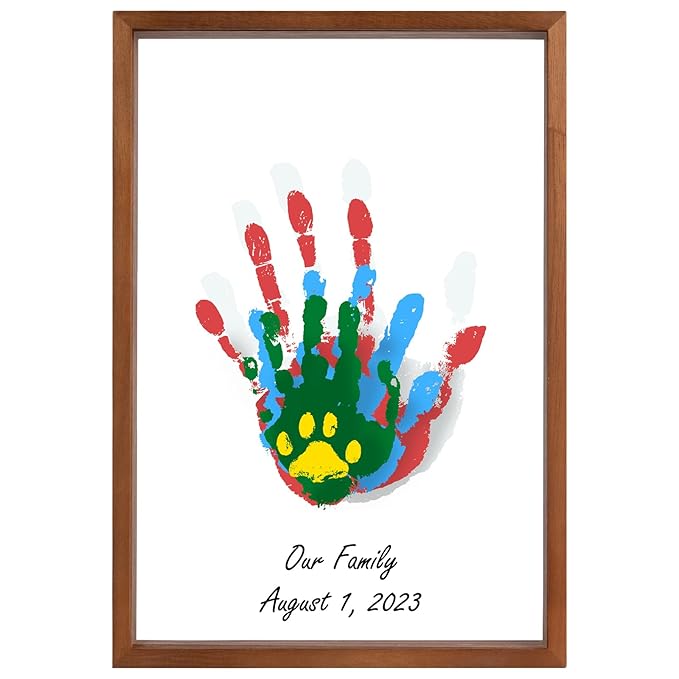 Family Handprint Kit - Gifts for New Parents, Adoption Gifts, Create Lasting DIY Craft Keepsake Wooden Frame -Includes 5 Paint Colors - Transparent Sheets (Brown)