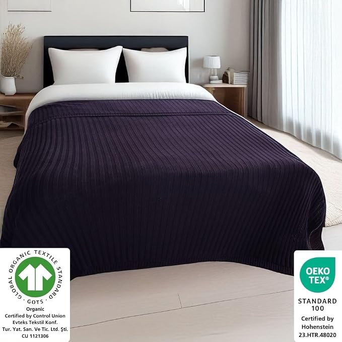 100% Organic Cotton Knit Blanket Denise -Soft and Lightweight, Breathable All-Season Throw for Bed, Sofa, or Lounge Area -GOTS Certified-Perfect for Home and Bedroom Styling (Black, 50x60)
