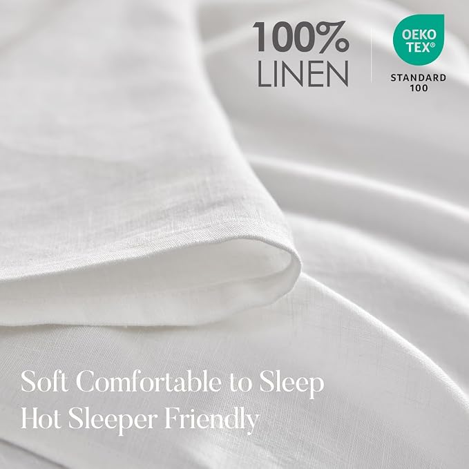 DAPU 100% Linen Pillowcases 20x40 Inches Pillow Cases (Pack of 2) with Envelope Closure, Stone Washed Breathable and Cooling (White, King)
