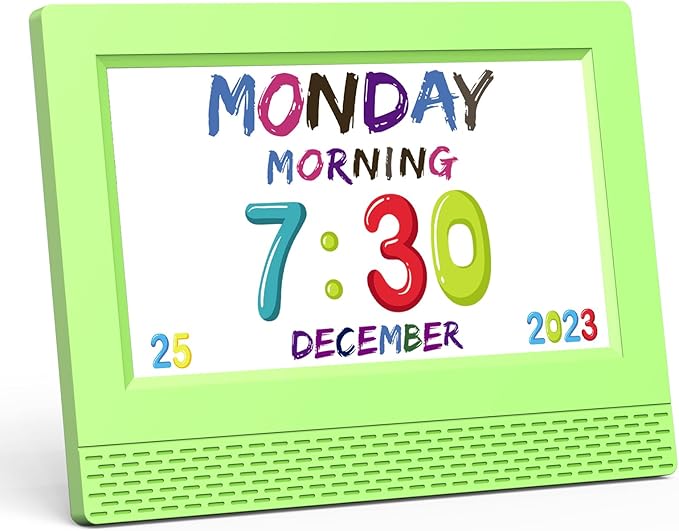 Kids Digital Alarm Clock Colorful, 7" Large LED Time Display Children's Sleep Trainer, Eye-Caring Digital Clock for Girls Boys Bedrooms Bedside, 17 Alarm Clock Settings Easy to Use Kids Birthday Gift