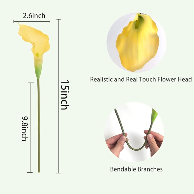 12 PCS Yellow Calla Lily Artificial Flowers,14.6" Faux Calla Lilies Flower Real Touch Silicone Fake Lilies Flowers for Home Decor,DIY Wedding Centerpieces, Indoor Floral Arrangements