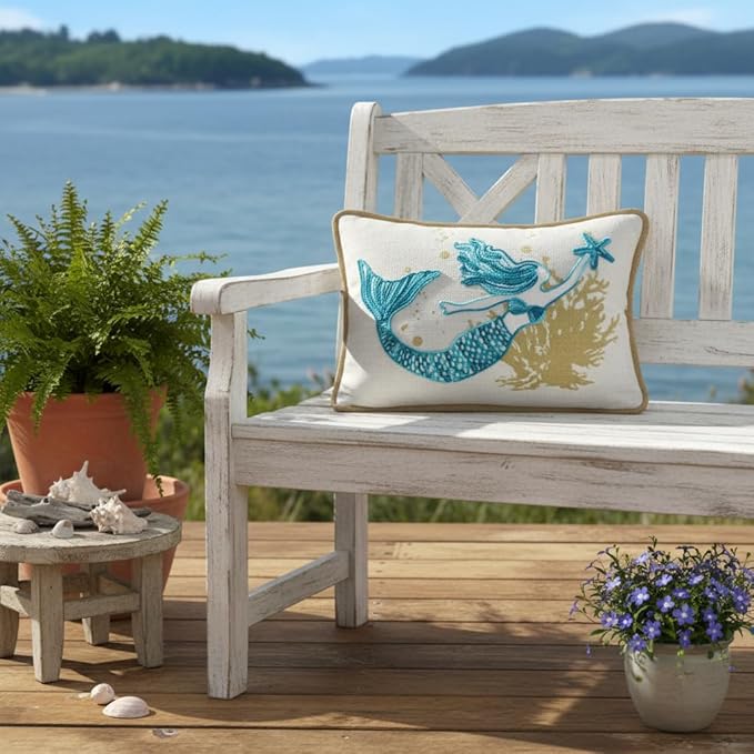 Comfy Hour Under The Sea Collection Ocean Mermaid Starfish Coral Coastal Accent Throw Pillow Cushion for Marine Animal Lovers, Polyester