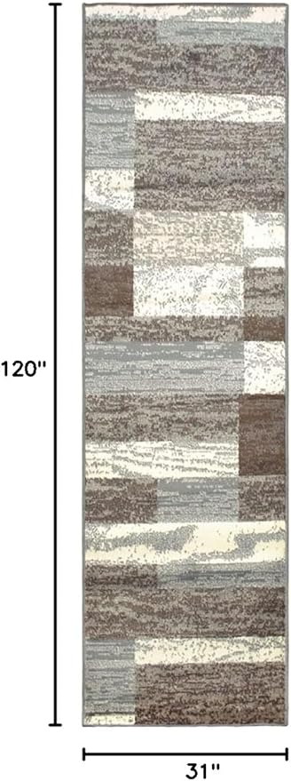 SUPERIOR Indoor Runner Rug, Jute Backed, Modern Geometric Patchwork Floor Decor for Bedroom, Office, Living Room, Entryway, Hardwood Floors, Rockwood Collection, 2' 7" x 10', Light Blue-Ivory