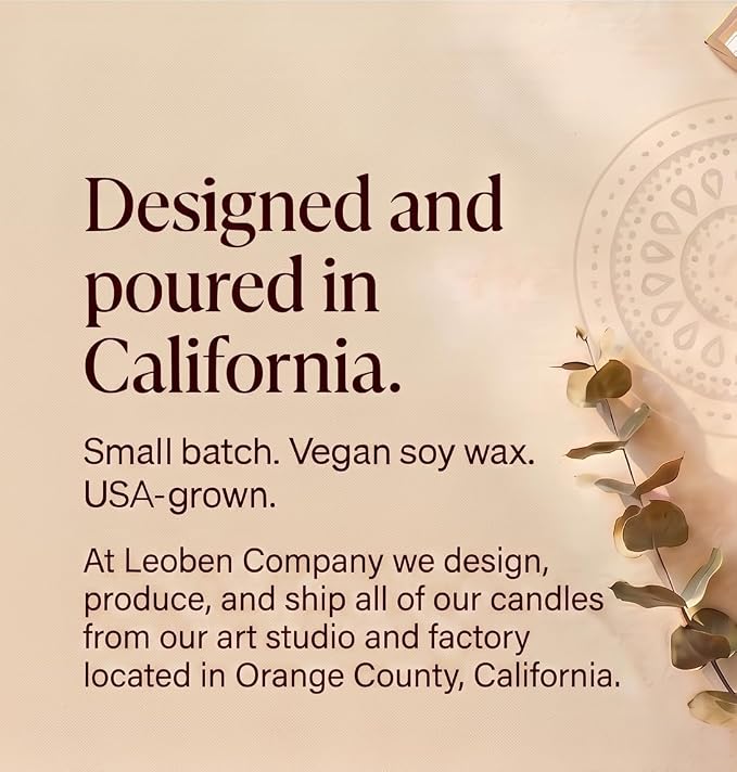 LEOBEN CO – Amber Saffron Scented Candle – 18oz, Heirloom Collection Design – 80 hr Burn Time – Poured in California Using Vegan Soy Wax and Essential Oils – Made in Small Batches
