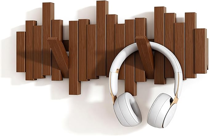 Modern Wooden Coat Rack, key holder wall mount– Handmade Solid Walnut Flip Hook Rack with Hidden Mount, Decorative Entryway Wall Hooks for Coats, Bags & Hats, Space-Saving Design (Brown,6 Hooks)