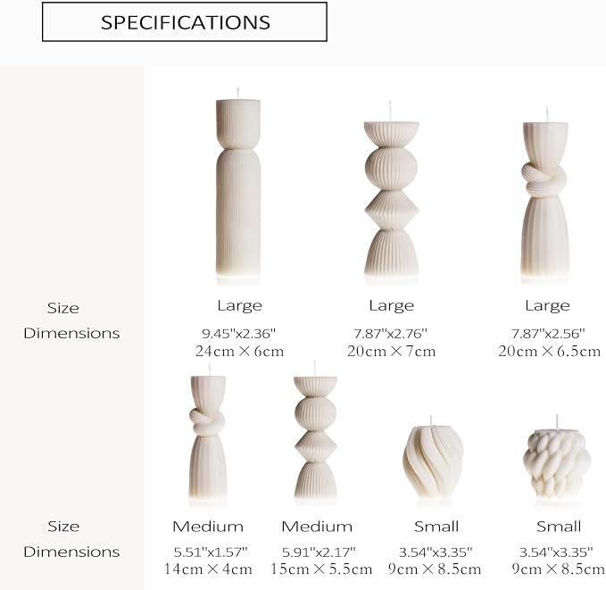 7 Pcs Large Ribbed Pillar Candles - Handmade Soy Wax Candles for Home Decor, Modern Shelf Decor, Housewarming Gift, Aesthetic Room Decor (White)