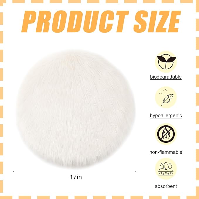 Drydiet 2 Pcs Natural Sheepskin for Bed Sores and Skin Imitation Wool Medical Sheepskins with Non-Slip Back for Pain Relief and Discomfort, Wool Seat Pad, 17 in x 17 in(Circle,White)