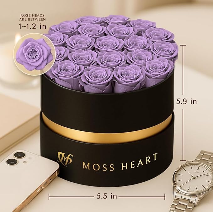 20 Mini Preserved Roses, Round Luxury Gift Box, Real Forever Roses Last 1+ Year, Premium Romantic Gift for Women, Wife, Girlfriend, Mother’s Day, Birthday, Anniversary, Valentine’s Day