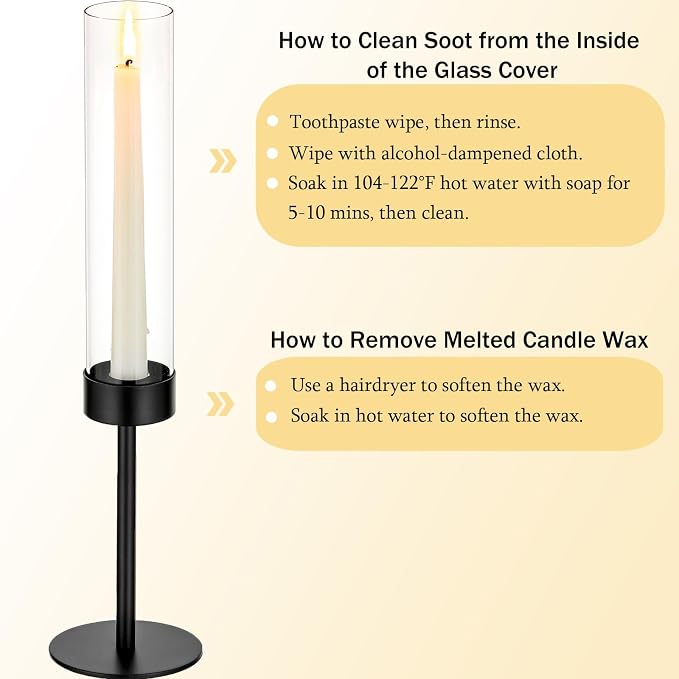 Romadedi Black Candlestick Holders Hurricane - Metal Taper Candle Holder Tall Windproof Glass Cylinder for Indoor Outdoor Table Centerpiece Christmas Halloween Modern Home Decor Set of 3