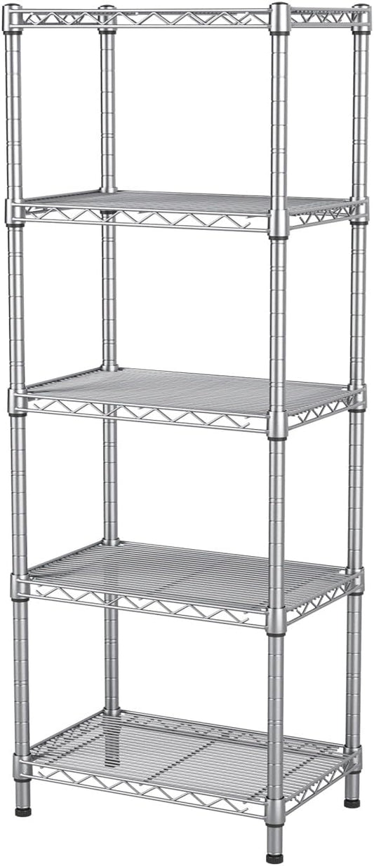 Golpart Small 5 tire Shelves Storage Wire Shelving Unit Metal Shelf Adjustable Organizers Storage Shelving for Bathroom Laundry Room Kitchen Pantry10”D x 16”W x 55”H Silver