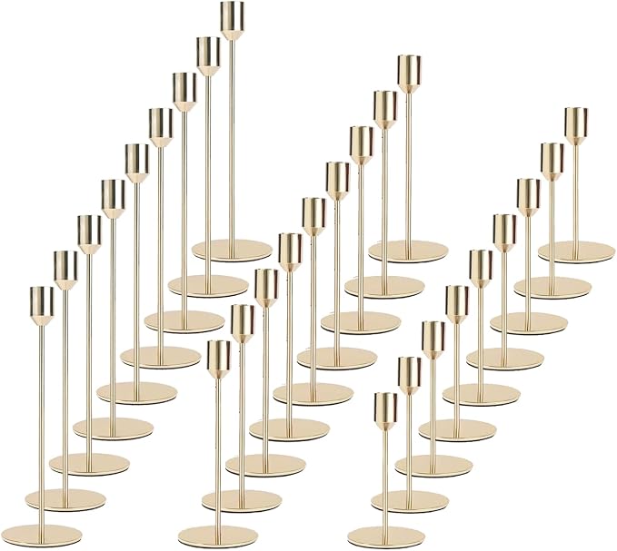 Gold Candlestick Holders Set of 27, Brass Gold Taper Candle Holders Bulk for Candlesticks Vintage Candle Sticks Holder Decor for Table Centerpiece Wedding Birthday Party Christmas Home Decorative