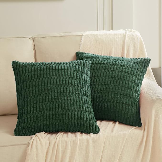 Fancy Homi 4 Packs Decorative Throw Pillow Covers for Living Room Couch Bed, Modern Farmhouse Boho Home Décor Accent Cushion Case, 26" x 26" (Pack of 4), Dark Green