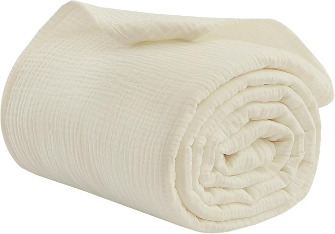 100% Cotton Muslin Throw XL Blanket (50" x 70") – A Luxuriously Soft, 4-Layer Lightweight and Breathable Gauze Blanket, Perfect for Year-Round use on beds, couches (Ivory, Throw XL)