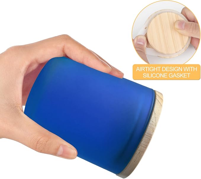 SHOWIN Thick Candle Jars for Making Candles 16 Pcs, 7 OZ Empty Jars with Wood Lids for Candle Making, Sample Container, Frosted Blue