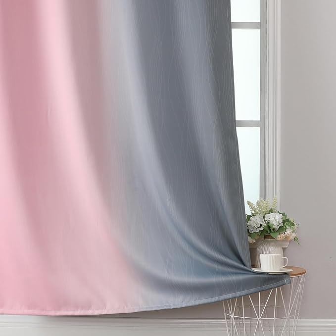 Pink and Grey Blackout Curtains 54 inches Long,Ombre Full Room Darkening Window Curtains for Living Room,Grommet Thermal Insulated Drapes,Light Blocking Curtains for Girls Bedroom,52x54 Inch, 2 Panels