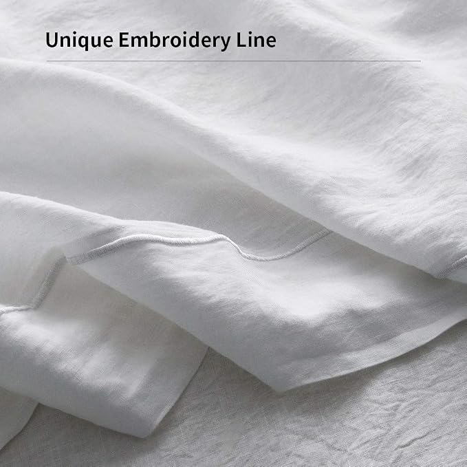 Simple&Opulence 100% French Linen Pillowcase King Size-Set of 2- Washed Solid Color Pillow Cases Embroidered -Soft and Durable (White, 20''x40'')
