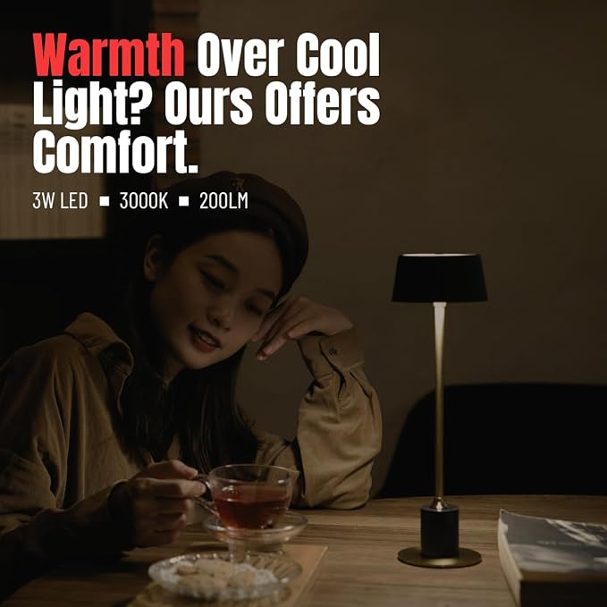 Cordless Lamp Set of 2, Rechargeable and Battery Operated, Powered by 4000mAh Battery, 42-Hour Run Time, Dimmable, Black and Gold Lamp for Bedrooms, Restaurant, Buffet, Patio
