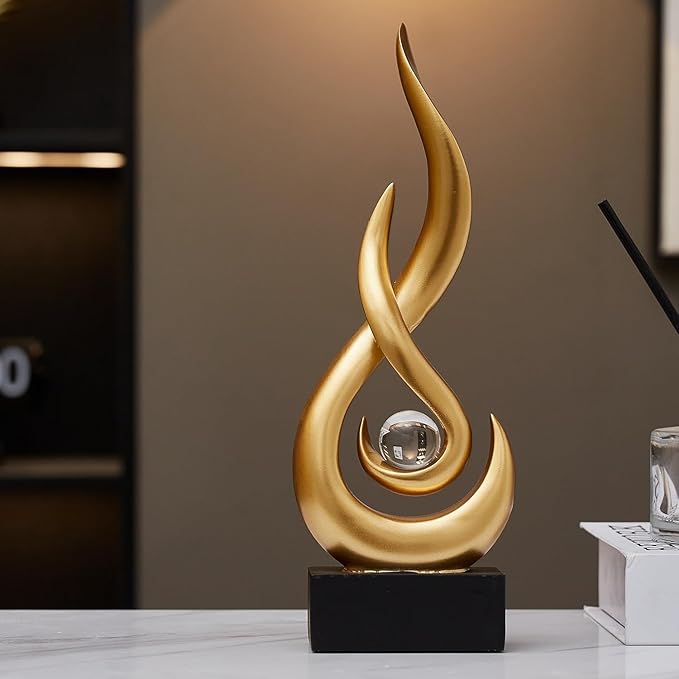 Modern Abstract Art Table Decoration,Resin Flame Statue Modern Gold Centerpiece Ornaments for Living Room Great Gift Idea Home Decor,Collectibles
