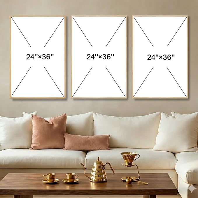 LAATOZ Neutral Abstract Wall Art Framed Modern Canvas Painting, Boho Prints Artwork for Living Room Bedroom Office Hallway Stairs 24x36 Inch 3 Panels