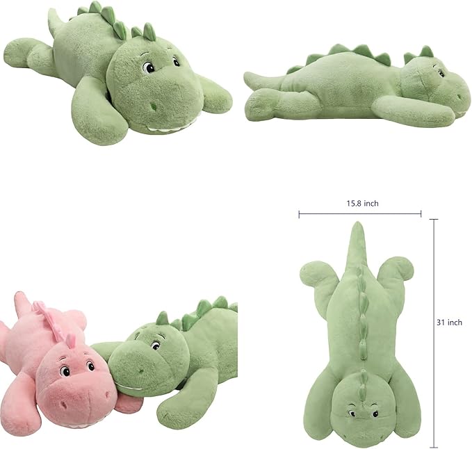 XMV 31 inch 5 lbs Dinosaur Weighted Stuffed Animals, Large Weighted Plush Animal, Cute Plush Toy Pillow, Soft Dino Plushie Gifts for Adults, Kids, Boys and Girls (Green)