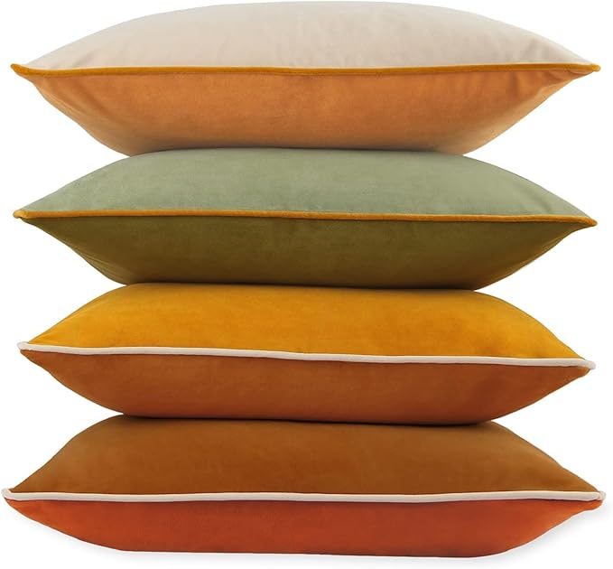 Btyrle 8-Colors Velvet Throw Pillow Covers 20x20 Inch Set of 4 Decorative Velour Pillowcases Modern Double-Colored Cushion Covers for Sofa Couch,Green/Yellow