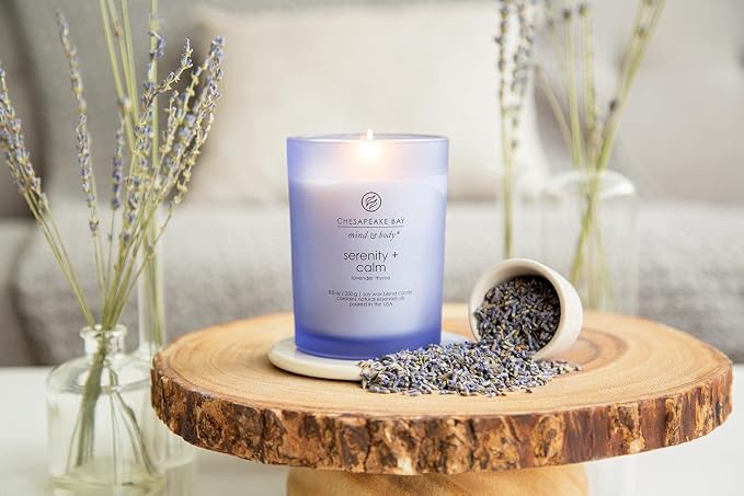Chesapeake Bay Medium Jar Candles Duo - Peace + Tranquility (Cashmere Jasmine) and Serenity + Calm (Lavender Thyme) Home Decor (Pack of 8)