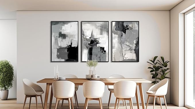 Large Framed Canvas Wall Art - Retro Grey Graffiti Pictures for Living Room Rustic Abstract Wall Decor Vintage Prints for Bedroom Dinning Room Black Float Framed 20" X 28" X 3 pcs