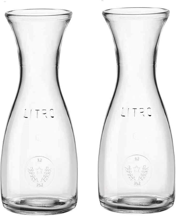 Bormioli Rocco Misura PZ Carafe Set of 2-8.5 Oz. Mini Glass Carafes for Water, Juice, or Wine Serving - Elegant Beverage Presentation for Dining & Restaurants - Durable Clear Glass Construction