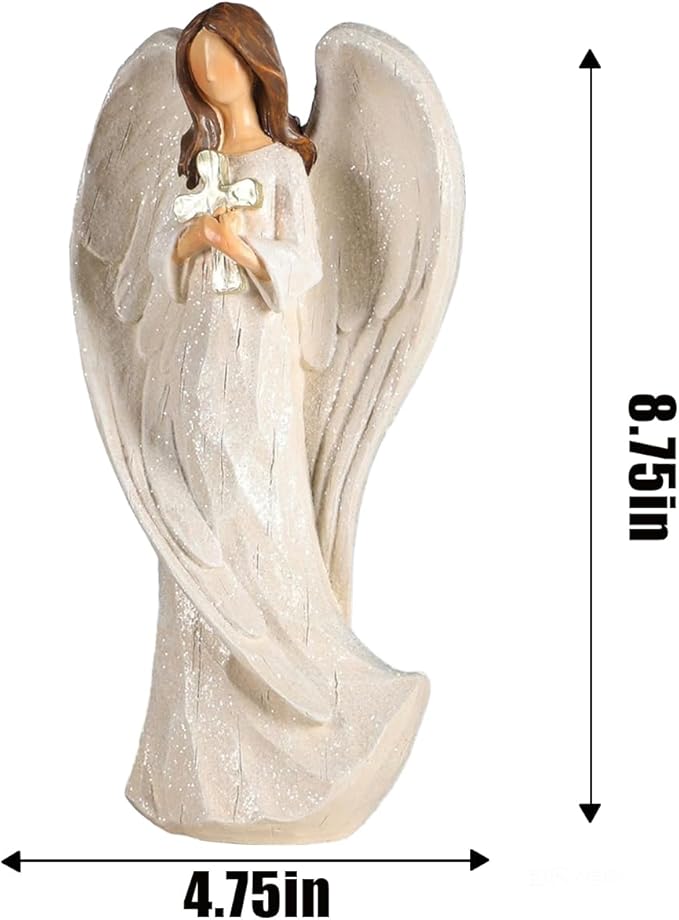 Hodao Cross Angel Figurine Gift, Hand-Painted Resin Guardian Angel Holding Cross, All-Season Meaningful Gift for Mom, Valentine’s Day Love, Easter Blessings & Year-Round Home Decor