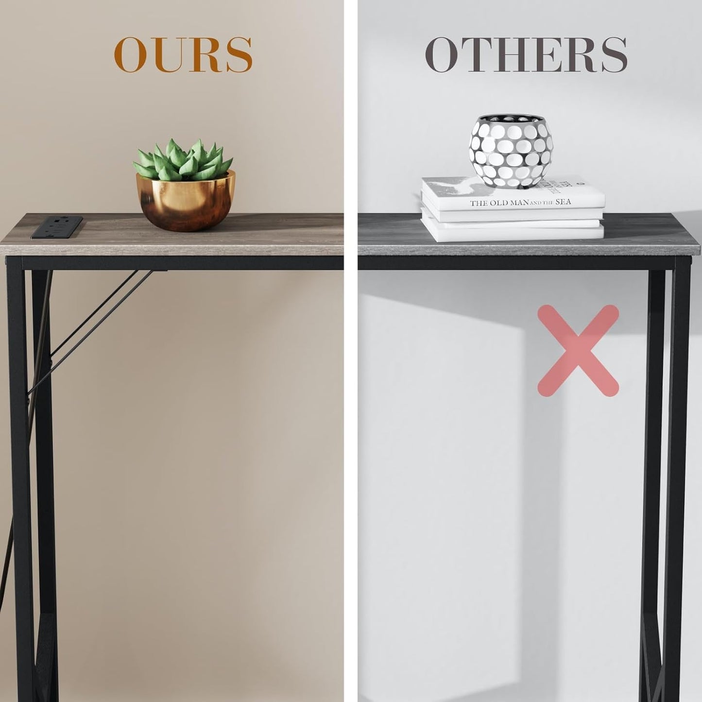 Console Table, Skinny Entryway Table with Fast-Charging Station, Narrow Long Sofa Table, Behind Slim Couch Table for Entrance, Hallway, Living Room Decor ST-GY100-1