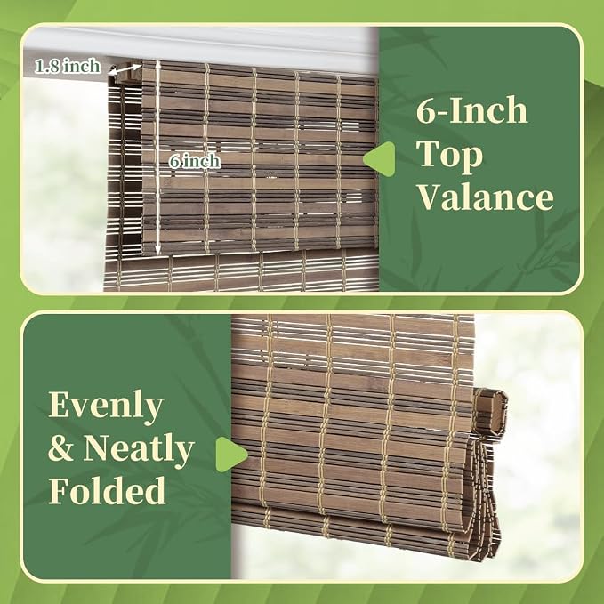 AGESISI Bamboo Roman Shades with Valance Cover, Cordless Blinds for Indoor Windows, Light Filtering Woven Wood Shades for Home & Patio, Privacy Protection, 20" W x 64" H, Grey