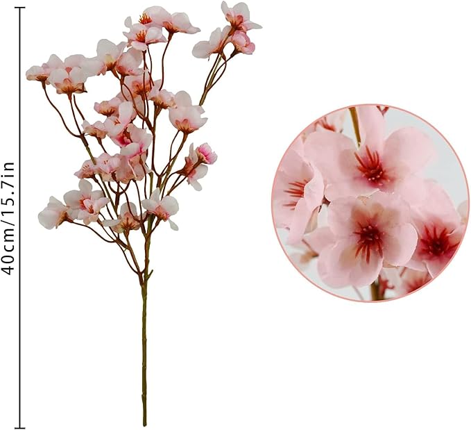 Uieke 24Pcs Artificial Cherry Blossom Flowers, Silk Peach Flowers Faux Cherry Blossom Stems Vase Arrangements for DIY Home Wedding Party Table Decor, Pink