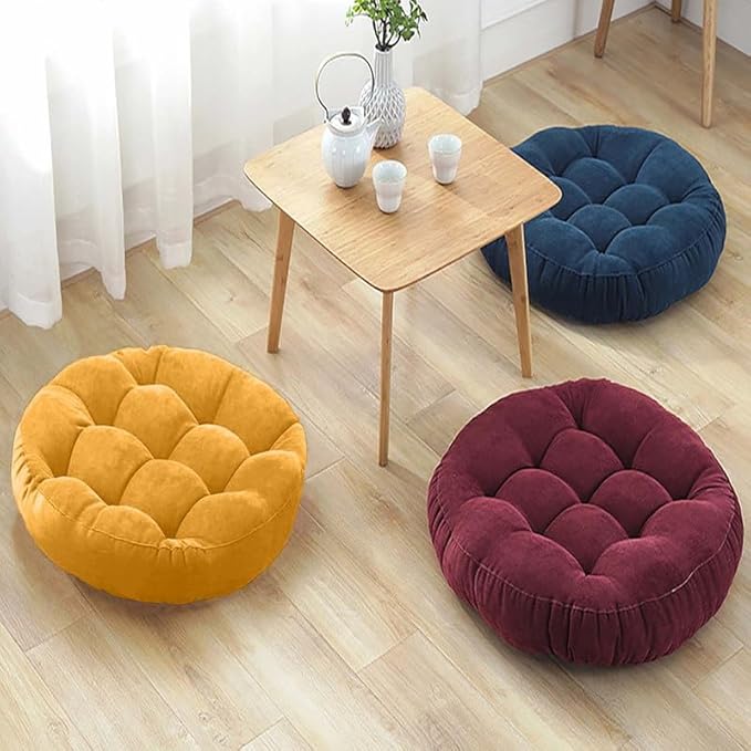 Meditation Floor Pillow Set of 2 Large Round Floor Cushions for Adults Tufted Corduroy Floor Seat Pillows Cushion for Living Room,Brown 16.5" Lx16.5 Wx3 H