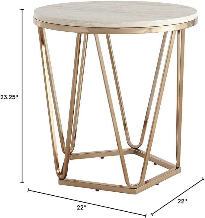 SEI Furniture Luna Round Faux Stone Side Table, Champagne