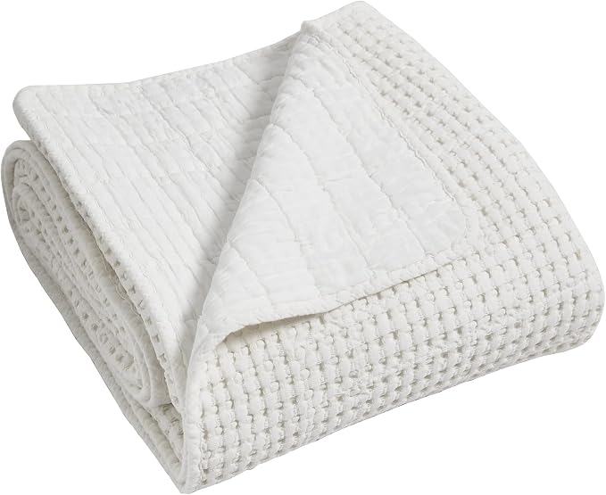 Levtex Home - Mills Waffle - Throw - Bright White Cotton Waffle - Throw Size 50 x 60in.