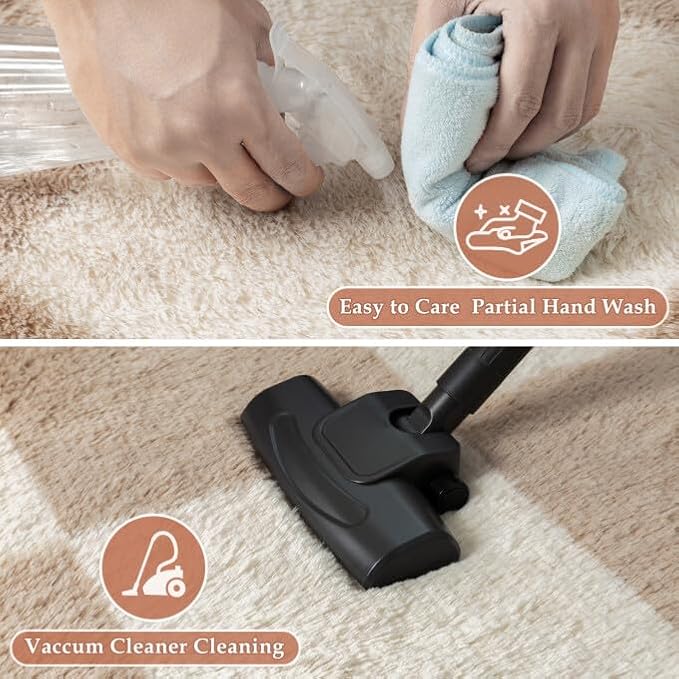 PureCozy Beige 9x12 Area Rugs for Living Room Soft Shag Checkered Large Rug Modern Washable Indoor Office Fuzzy Carpet Non-Slip Fluffy Rugs for Bedroom Nursery Dorm Playroom Home Aesthetic Decor