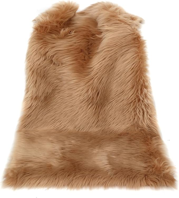 Faux Fur Rug Fluffy Sheepskin Area Rug,Ultra Soft Shaggy Plush Rug Bedroom Living Room Sofa Floor Kids Room Bedside（3 x 3 ft Round Brown）