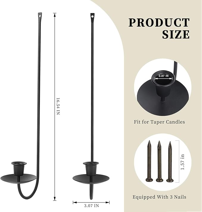 Batoslee Wall Candle Holder Set of 2, Black Metal Wall Mount Candle Sconces | Stylish Candlestick Holders, Modern Flameless Candle Stick Holder, Wall Decoration for Fireplace, and Christmas Decor