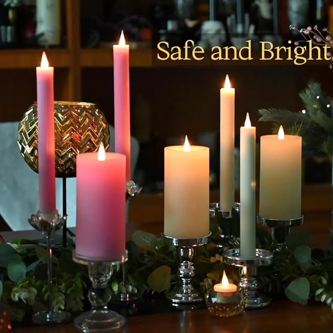 Flameless Pillar Candles Flickering with Remote Timer, Battery Operated LED Candles Up to 400 Hours, 3D Moving Flame Real Wax Candles. (Ivory Vertical Stripe-2 Pack)