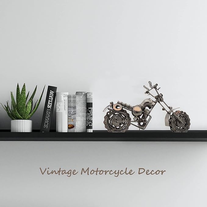 Handmade Metal Motorcycle Model, 11 Inch - Unique Gifts for Men, Dad, Boyfriend, Him, Biker Enthusiasts - Vintage Motorcycle Figurine for Home, Office & Man Cave Decor