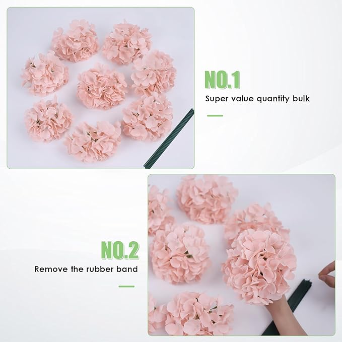 AVIVIHO 65pcs Fake Flowers Blush Hydrangea Artificial Flowers Bulk (Not Squished, No Steaming Need) Silk Flowers with Stems for Wedding Decor,Home,Baby Shower,Table Centerpieces Decoration