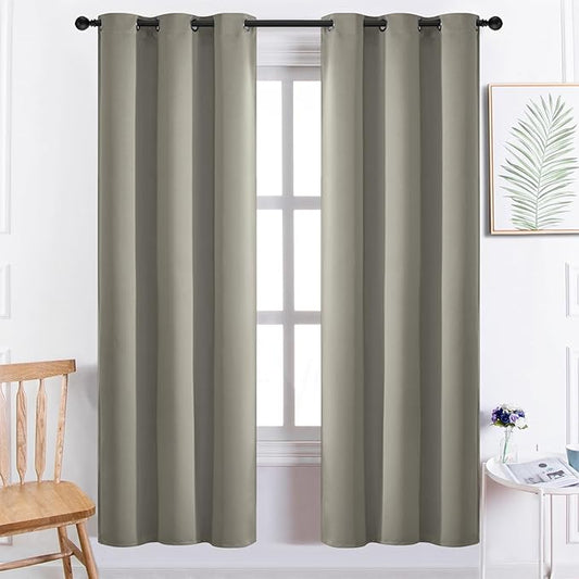 Yakamok Premium Room Darkening Thermal Insulated Curtains for Bedroom/Living Room - Classic Grommet Top (2 Panels, Taupe, 38 Inch by 72 Inch)