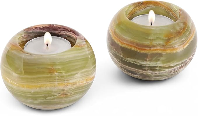 Marble Tealight Candle Holder 3 Inch Green Onyx Mini Votive Candle Holders for Table Centerpiece, Valentines Day Decorations & Room Decor, Decorative Candles Holders for Wedding Gifts