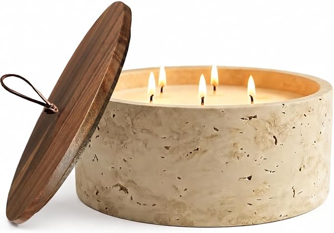 5-Wick Scented Candle-Vanilla & Cinnamon & Milk,Soy Coconut Wax Blend Candle with Acacia Wood Lid,44oz Large Candle,55-Hour Long Burning,Aromatherapy Candle for Home Decor