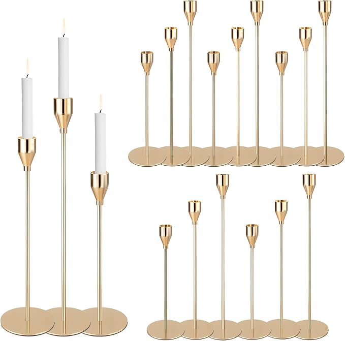 Gold Candlestick Holders, Set of 18 Taper Candles Holder for Candlestick Metal Candle Sticks Holders Stand Candelabra Candle Holder for Table Centerpiece, Wedding, Christmas, Dinning, Home Decor