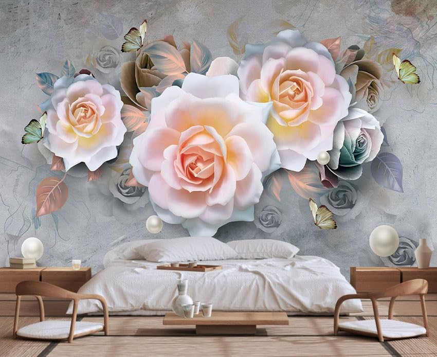 Modern Minimalist Fashion Wallpaper Flowers and Pearls Mural for Bedroom and Living Room Background Wall(Non-self-Adhesive)