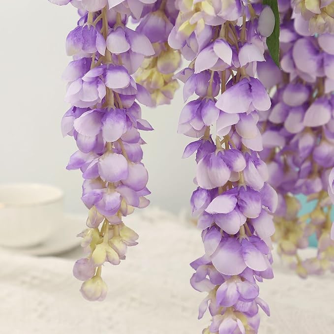 4pcs 47.2-inch Artificial Fake Wisteria Hanging Flower Garland Silk Flower String Home Party Decoration White Blue Pink Purple (Purple)
